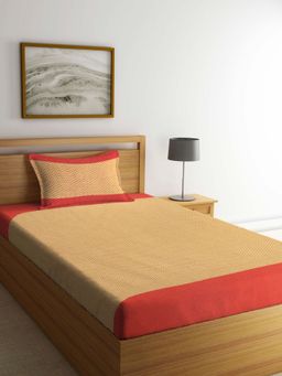 ARRABI - Red Stripes Handwoven Cotton Single Bedsheet with 1 Pillow Cover