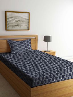 ARRABI - Black Graphic Handwoven Cotton Single Bedsheet with 1 Pillow Cover