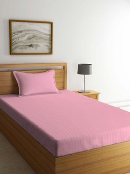 ARRABI - Pink Stripes TC Cotton Blend Single Bedsheet with 1 Pillow Cover