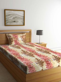ARRABI - Multi Leaf TC Cotton Blend Single Bedsheet with 1 Pillow Cover