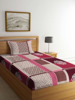 ARRABI - Multi Indian TC Cotton Blend Single Bedsheet with 1 Pillow Cover