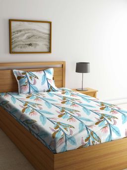 ARRABI - Multi Leaf TC Cotton Blend Single Bedsheet with 1 Pillow Cover