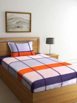 ARRABI - Multi Checks TC Cotton Blend Single Bedsheet with 1 Pillow Cover