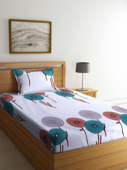 ARRABI - Grey Indian TC Cotton Blend Single Bedsheet with 1 Pillow Cover