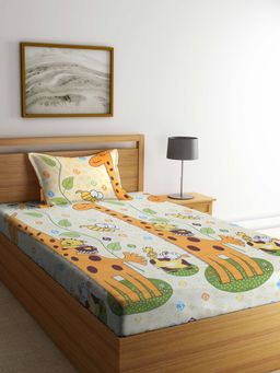 ARRABI - Mutli Cartoon TC Cotton Blend Single Bedsheet with 1 Pillow Cover