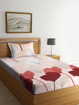 ARRABI - Brown Floral TC Cotton Blend Single Bedsheet with 1 Pillow Cover