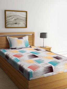 ARRABI - Multi Abstract TC Cotton Blend Single Bedsheet with 1 Pillow Cover