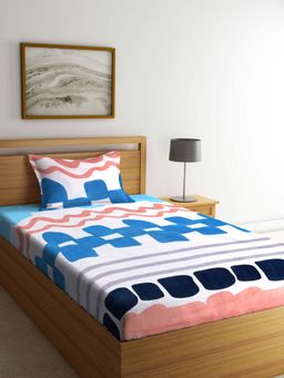 ARRABI - Multi Stripes TC Cotton Blend Single Bedsheet with 1 Pillow Cover