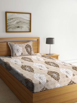 ARRABI - Brown Indian TC Cotton Blend Single Bedsheet with 1 Pillow Cover