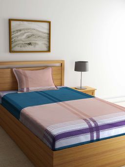 ARRABI - Multi Stripes TC Cotton Blend Single Bedsheet with 1 Pillow Cover