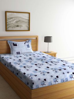 ARRABI - White Floral TC Cotton Blend Single Bedsheet with 1 Pillow Cover