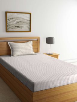 ARRABI - Brown Stripes TC Cotton Blend Single Bedsheet with 1 Pillow Cover