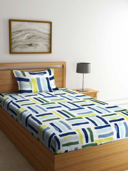 ARRABI - Multi Geometric TC Cotton Blend Single Bedsheet with 1 Pillow Cover