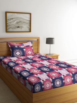 ARRABI - Multi Indian TC Cotton Blend Single Bedsheet with 1 Pillow Cover