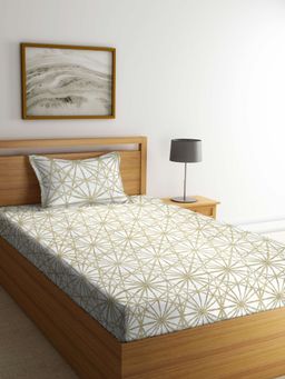 ARRABI - Beige Graphic TC Cotton Blend Single Bedsheet with 1 Pillow Cover