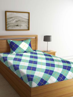 ARRABI - Multi Checks TC Cotton Blend Single Bedsheet with 1 Pillow Cover