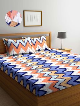 ARRABI - Multi Graphic TC Cotton Blend King Fitted Bedsheet with 2 Pillow Covers