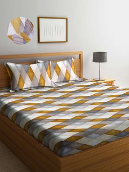 ARRABI - Multi Geometric TC Cotton Blend King Fitted Bedsheet with 2 Pillow Covers