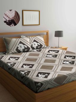 ARRABI - Multi Floral TC Cotton Blend King Fitted Bedsheet with 2 Pillow Covers