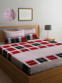 ARRABI - Grey Geometric TC Cotton Blend Super King Fitted Bedsheet with 2 Pillow Covers