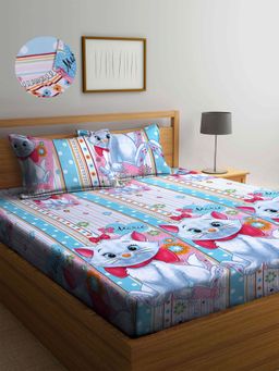 ARRABI - Multi Cartoon TC Cotton Blend King Fitted Bedsheet with 2 Pillow Covers