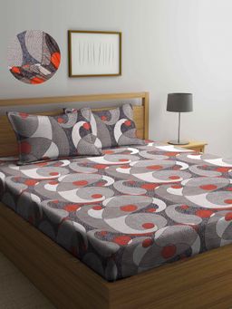 ARRABI - Multi Graphic TC Cotton Blend Super King Fitted Bedsheet with 2 Pillow Covers