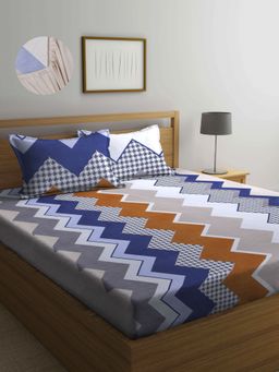 ARRABI - Multi Geometric TC Cotton Blend Super King Fitted Bedsheet with 2 Pillow Covers