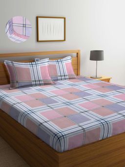 ARRABI - Multi Geometric TC Cotton Blend King Fitted Bedsheet with 2 Pillow Covers