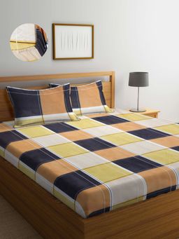 ARRABI - Multi Geometric TC Cotton Blend Super King Fitted Bedsheet with 2 Pillow Covers