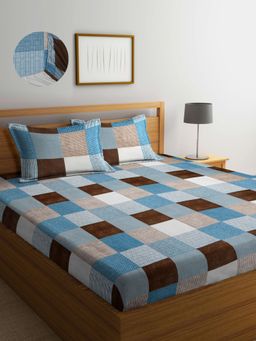 ARRABI - Multi Geometric TC Cotton Blend King Fitted Bedsheet with 2 Pillow Covers