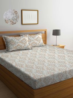 ARRABI - Multi Geometric TC Cotton Blend King Fitted Bedsheet with 2 Pillow Covers