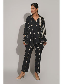 Dora Dori - Black Cotton Wrap Style Tunic with Pant Co-Ord (Set of 2)