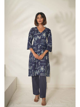 Miravan - Women Abstract Printed Cotton Blue Co-Ord (Set of 2)