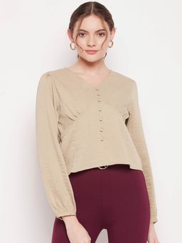 Madame - Puff Sleeve Beige Corset Top