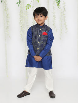 KID1 - Nytara Boys Kurta Pyjama with Jacket Navy Blue (Set of 3)
