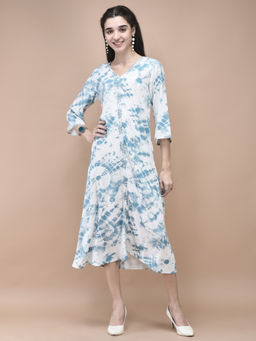 Shree - Women Liva Blue Tie Dye Print Midi Dress