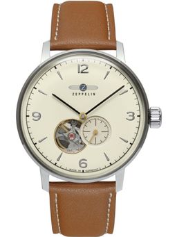 Zeppelin - Men Beige Automatic Watch with Open Heart and Recycled Leather Strap-80665_N (M)