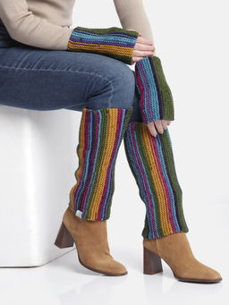 Magic Needles - Multi-Color Handmade Knitted Legwarmer and Gloves (Set of 2)