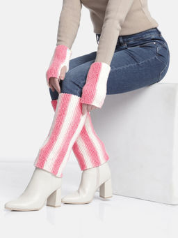 Magic Needles - Pink Handmade Knitted Legwarmer and Gloves (Set of 2)