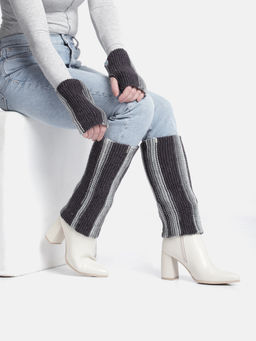 Magic Needles - Black Handmade Knitted Legwarmer and Gloves (Set of 2)
