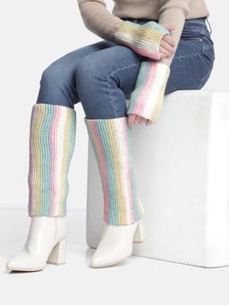 Magic Needles - Multi-Color Handmade Knitted Legwarmer and Gloves (Set of 2)