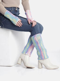 Magic Needles - Multi-Color Handmade Crochet Legwarmer and Gloves (Set of 2)