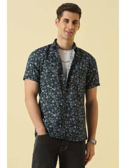 Allen Solly - Navy Blue Printed Regular Fit Shirt