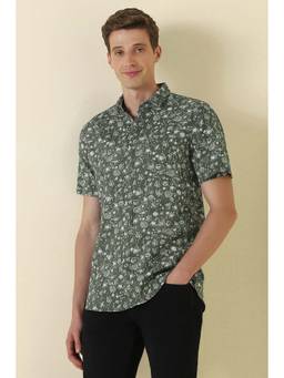 Allen Solly - Green Printed Regular Fit Shirt