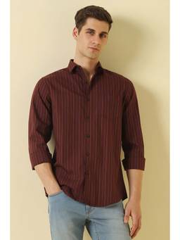 Allen Solly - Maroon Stripes Regular Fit Shirt