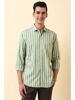 Allen Solly - Green Stripes Regular Fit Shirt