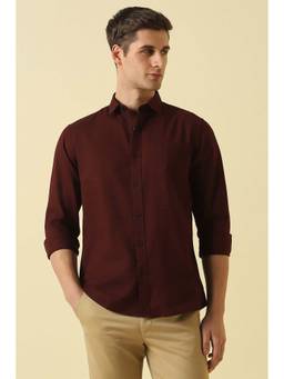 Allen Solly - Maroon Solid Regular Fit Shirt