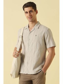 Allen Solly - Beige Textured Regular Fit Shirt