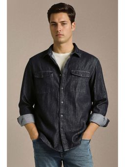 Louis Philippe - Navy Blue Solid Regular Fit Shirt