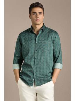 Louis Philippe - Green Printed Regular Fit Shirt